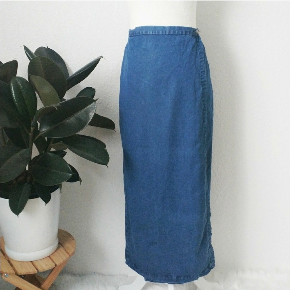 SOLD: Vintage 90s Denim Midi Wrap Skirt